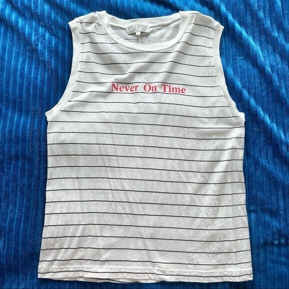 Wildfox Never On Time Muscle Tank Striped White S - Picture 2 of 7